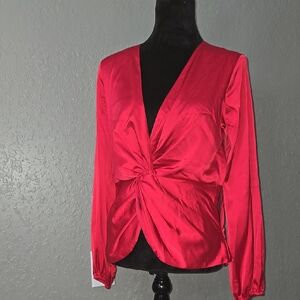 INC International Concepts Red Tie Front Fitted Blouse